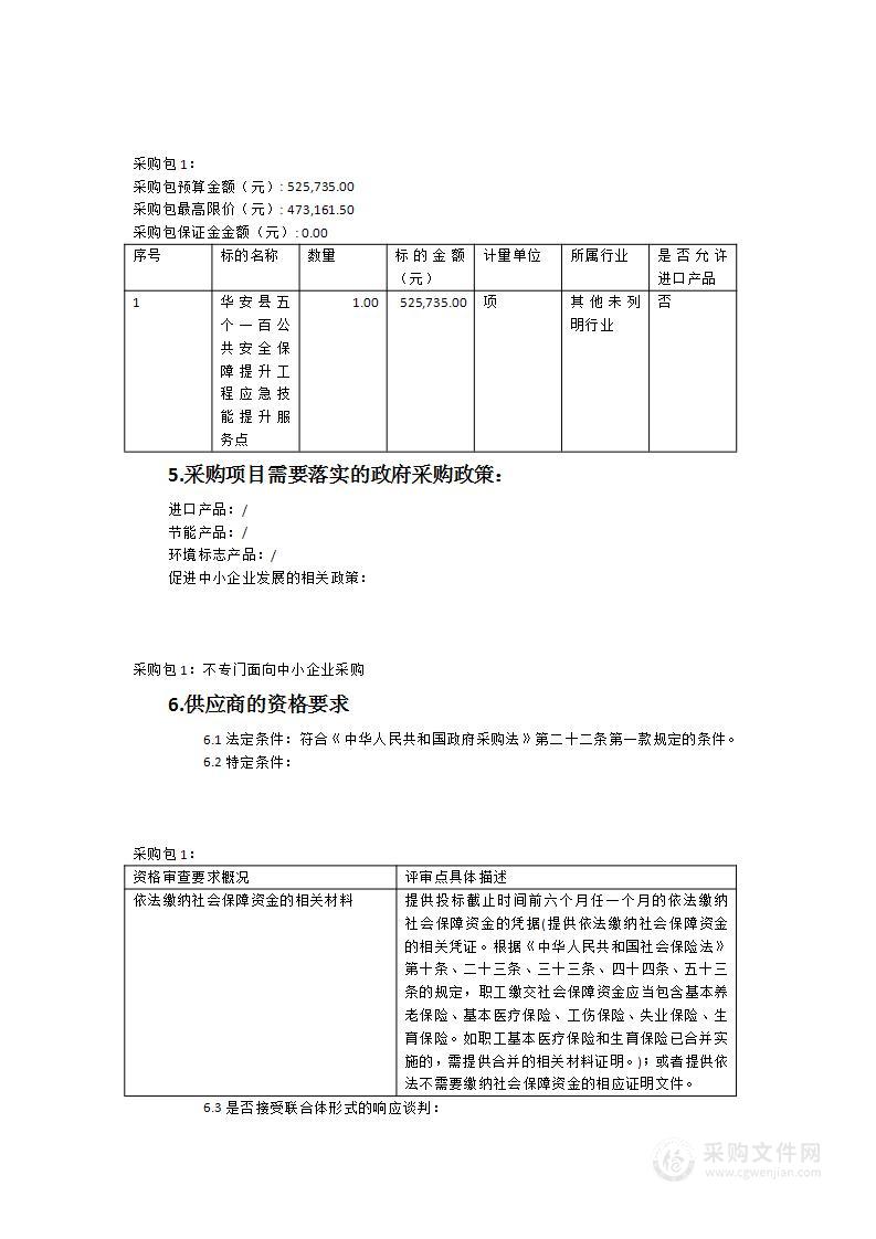 华安县“五个一百”公共安全保障提升工程（应急技能提升服务点）