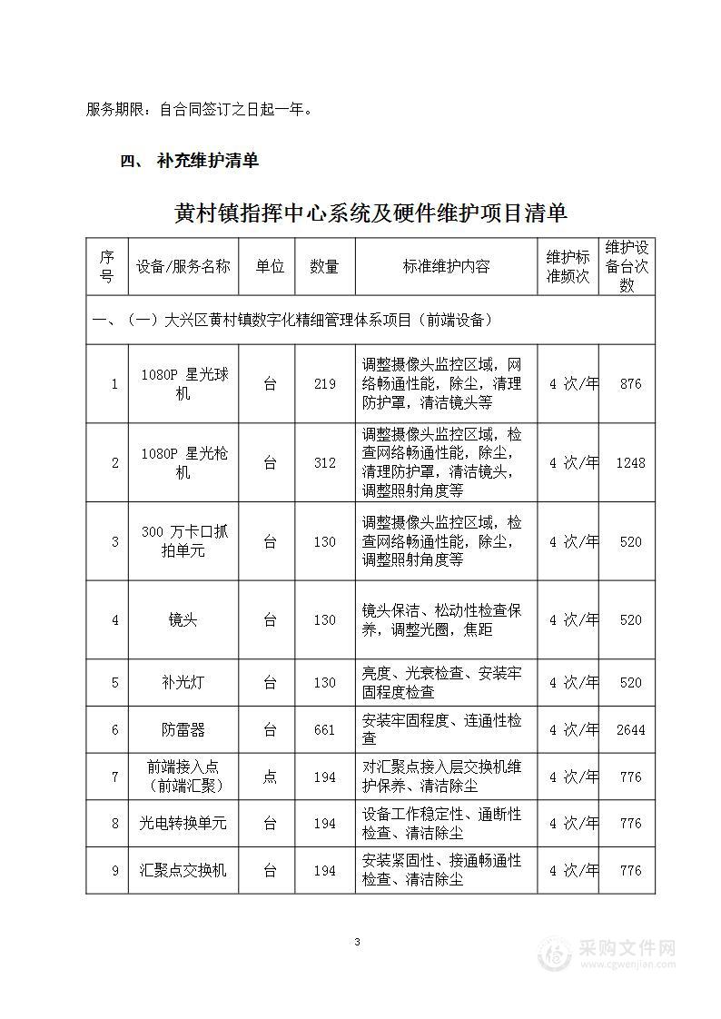 2023年黄村镇指挥中心系统及硬件维护项目