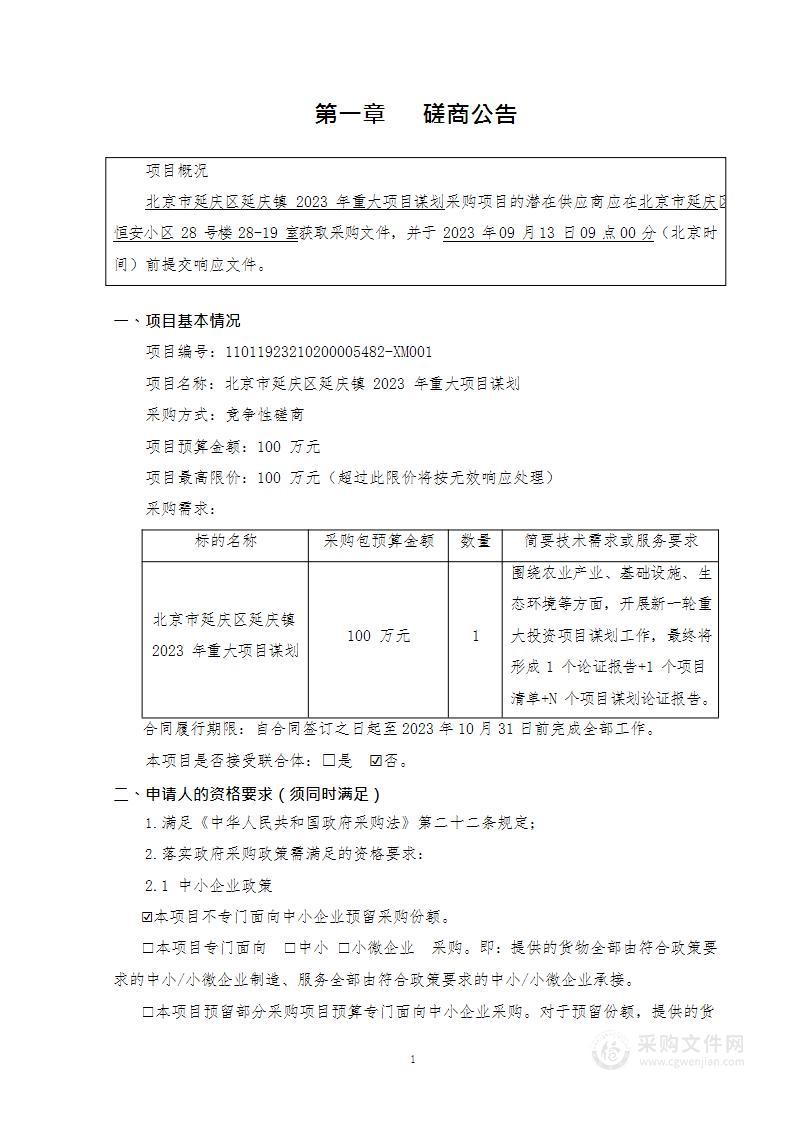 北京市延庆区延庆镇2023年重大项目谋划