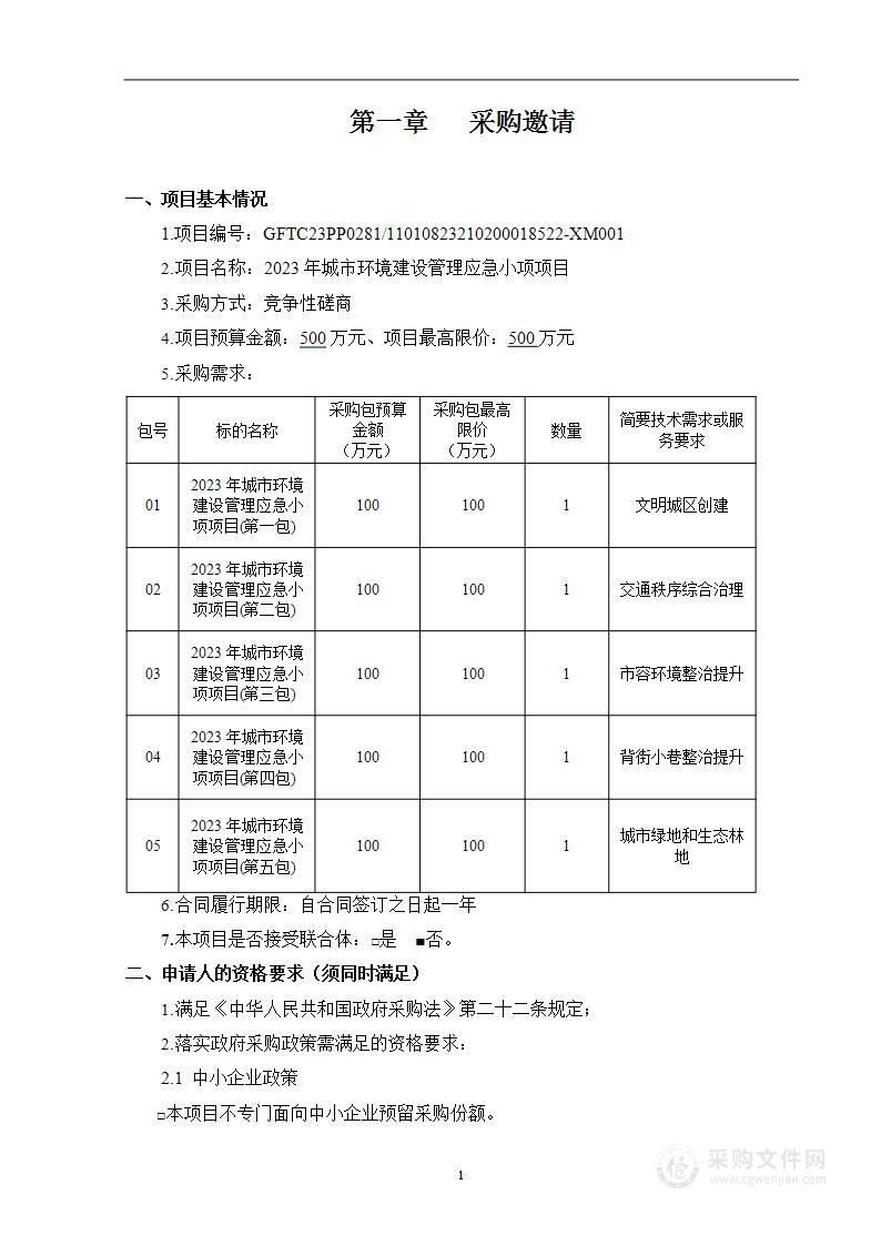 2023年城市环境建设管理应急小项项目