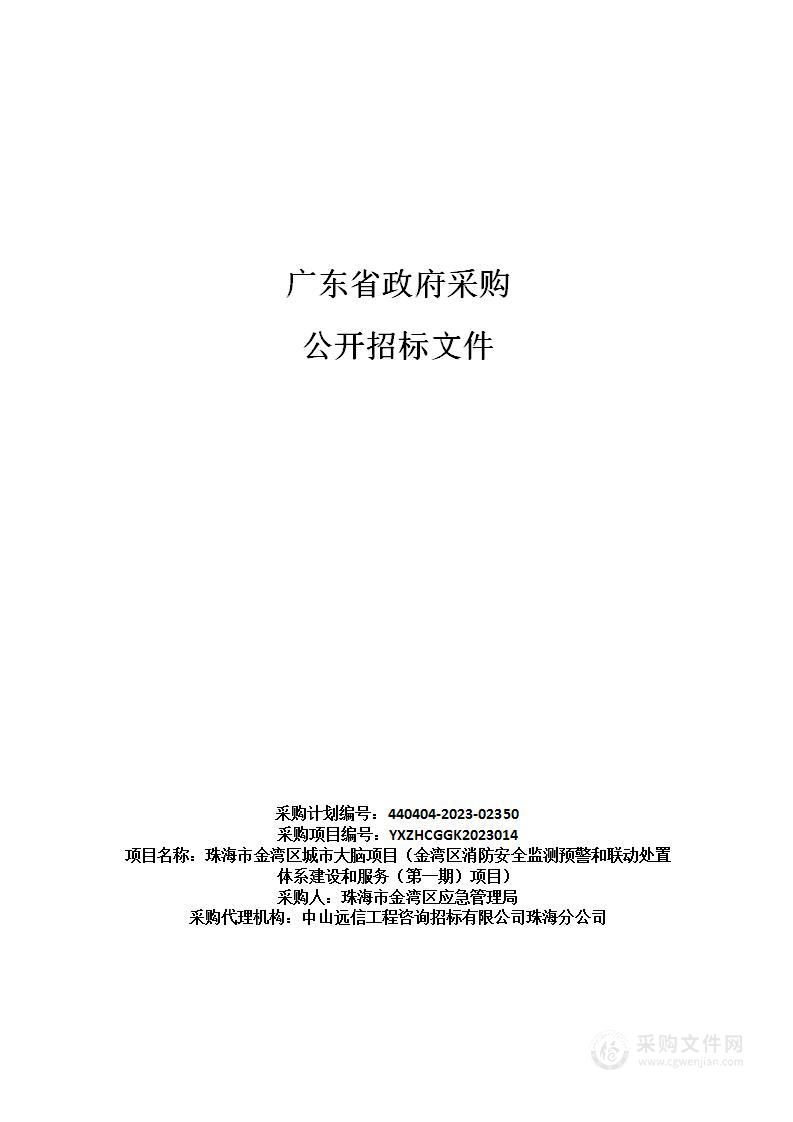 珠海市金湾区城市大脑项目（金湾区消防安全监测预警和联动处置体系建设和服务（第一期）项目）