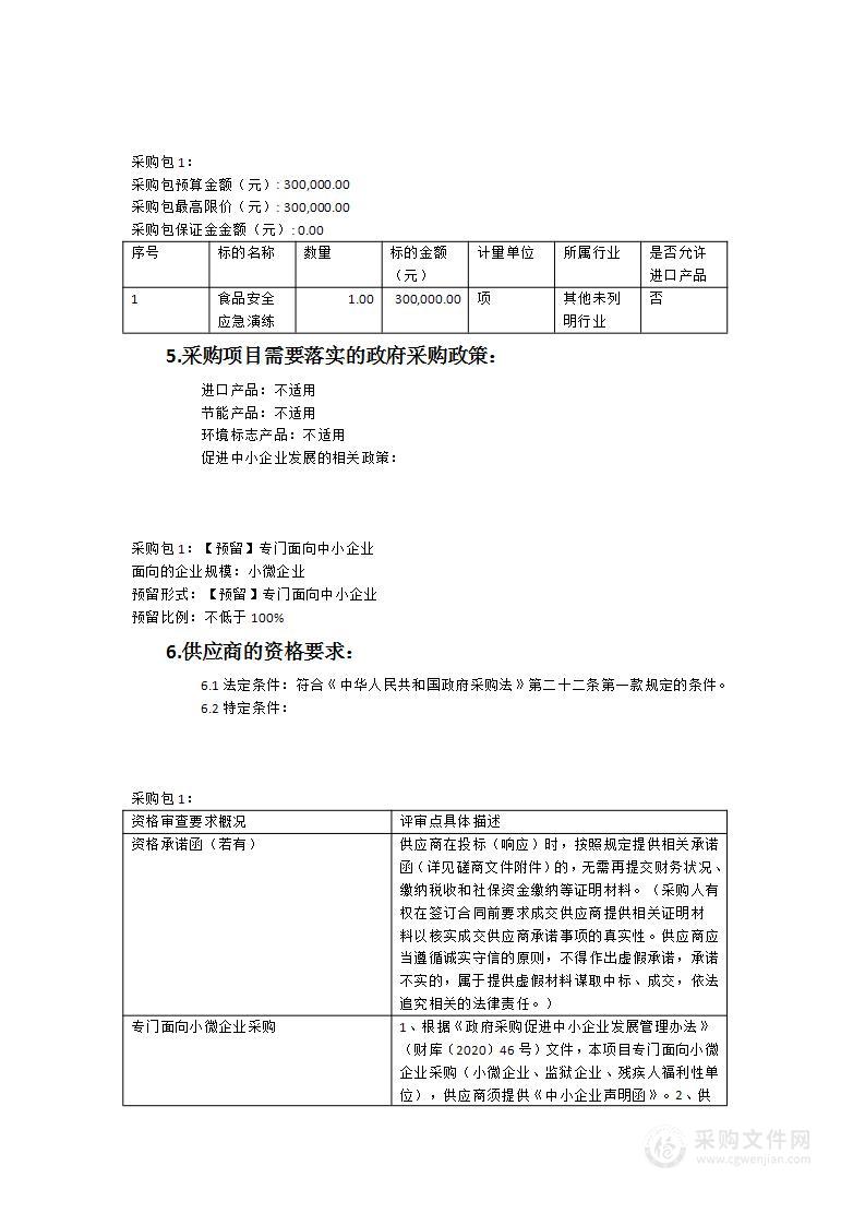 福州市市场监督管理局福州市2023年食品安全突发事件应急演练（桌面推演和实战演练）服务采购项目