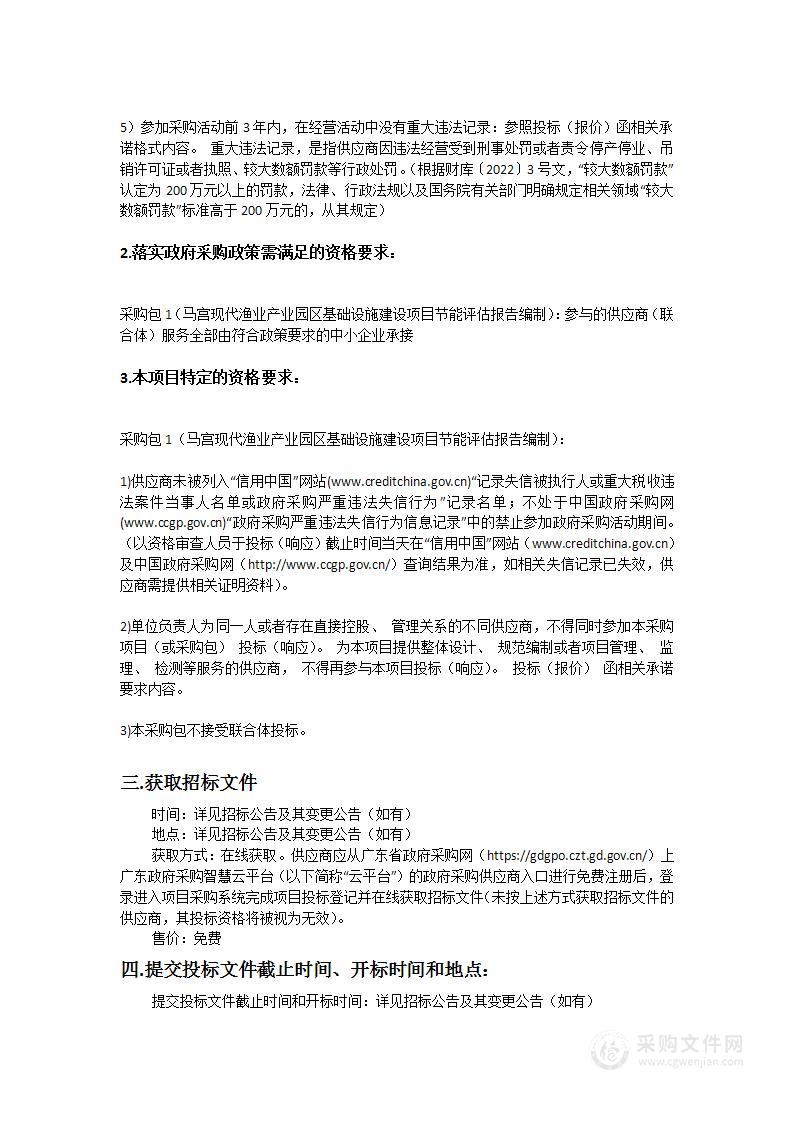 马宫现代渔业产业园区基础设施建设项目节能评估报告编制