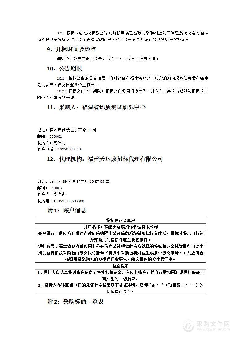 福建省地质测试研究中心实验仪器设备采购项目