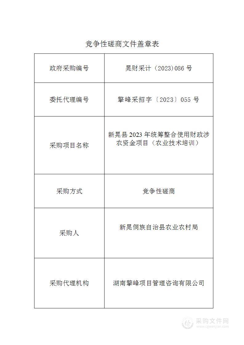 新晃县2023年统筹整合使用财政涉农资金项目（农业技术培训）