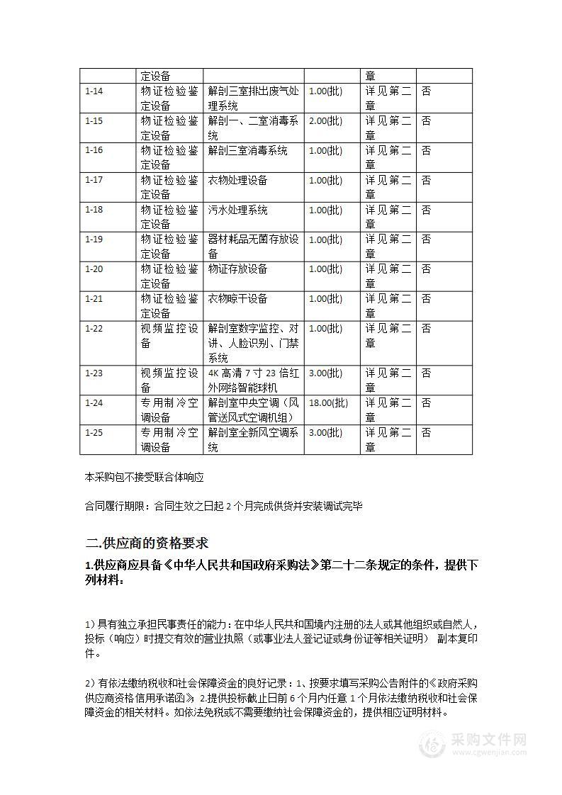 佛山市公安局购置尸体解剖室专用成套设备及安装项目