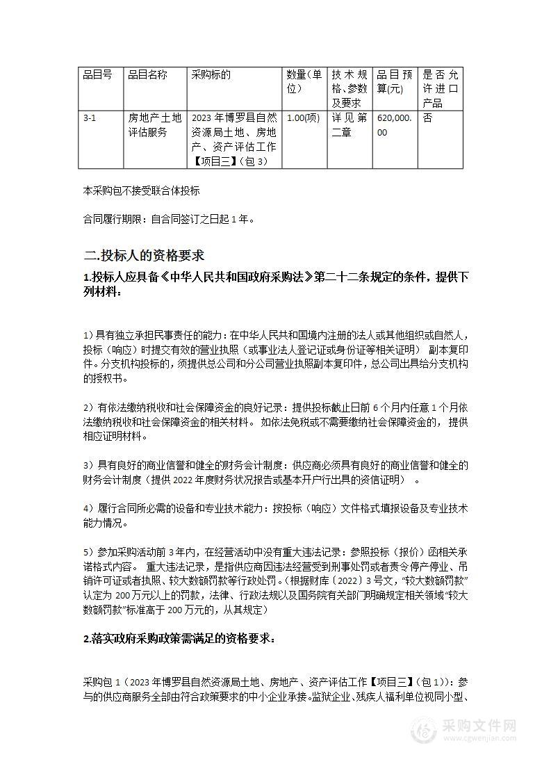 2023年博罗县自然资源局土地、房地产、资产评估工作【项目三】