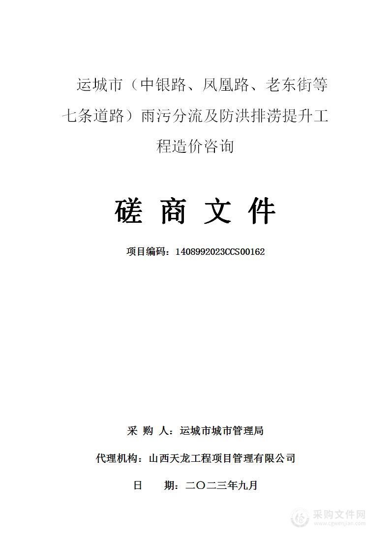 运城市（中银路、凤凰路、老东街等七条道路）雨污分流及防洪排涝提升工程造价咨询