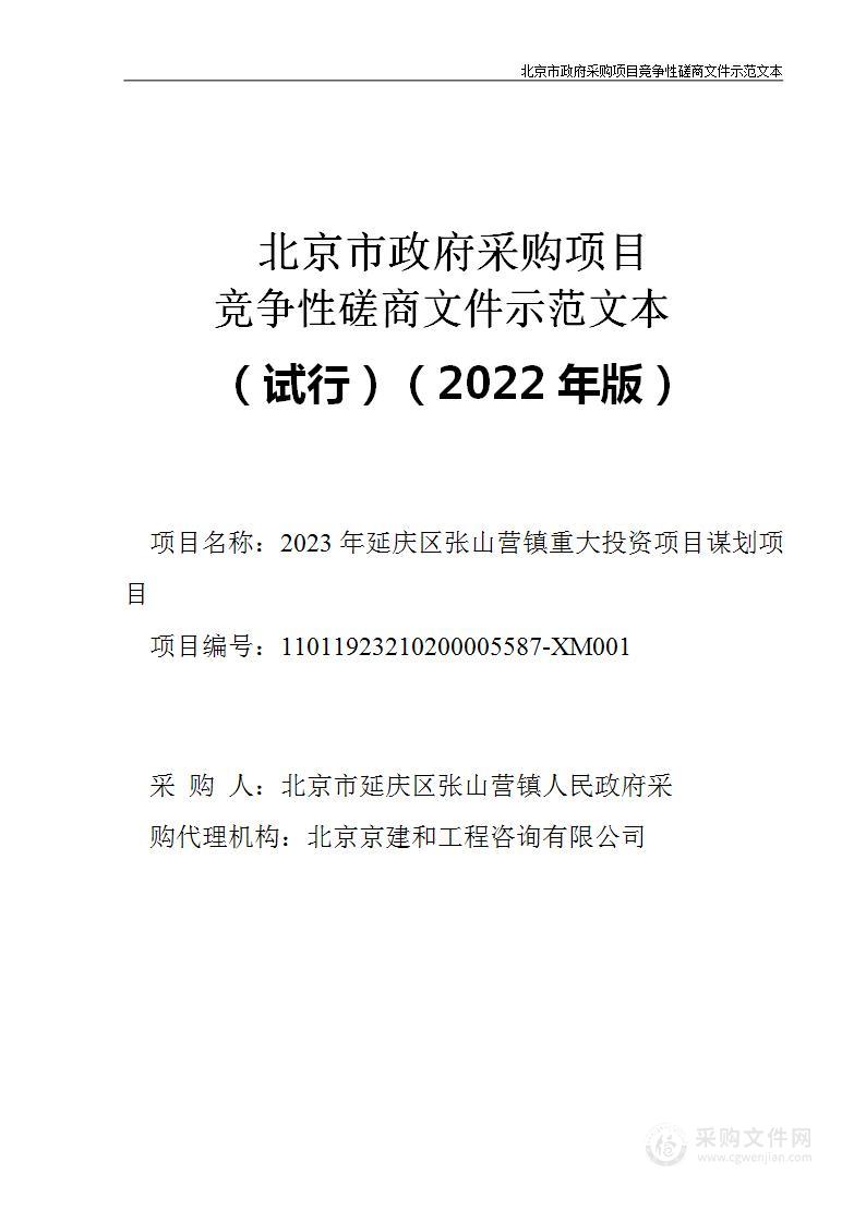 2023年延庆区张山营镇重大投资项目谋划项目