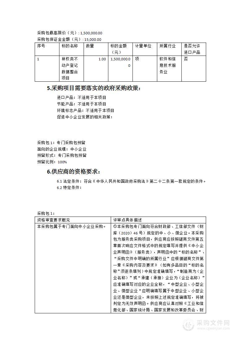 林权类不动产登记数据整合项目