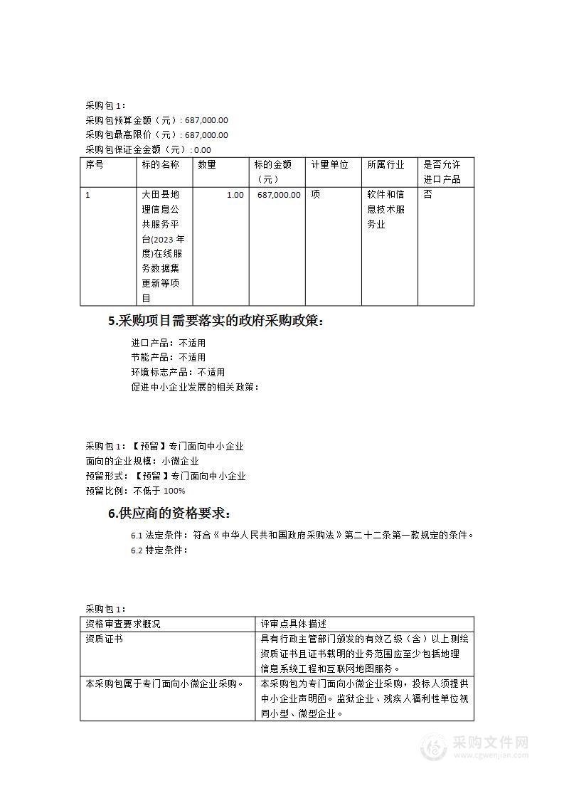 大田县地理信息公共服务平台(2023年度)在线服务数据集更新等项目