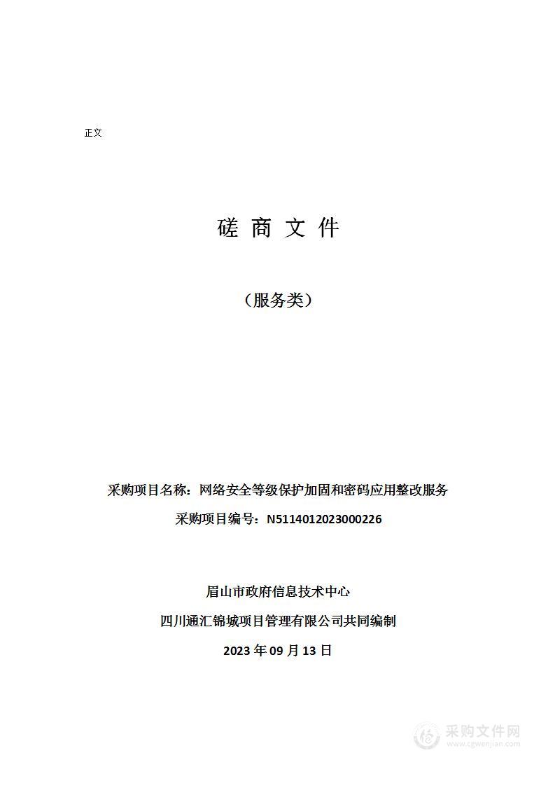 眉山市政府信息技术中心网络安全等级保护加固和密码应用整改服务