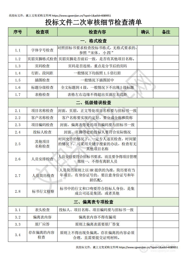 投标文件二次审核细节检查清单