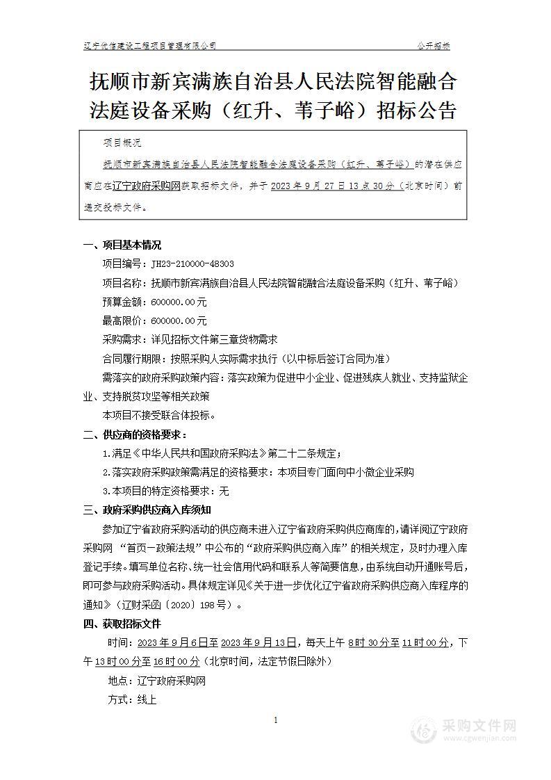 抚顺市新宾满族自治县人民法院智能融合法庭设备采购（红升、苇子峪）