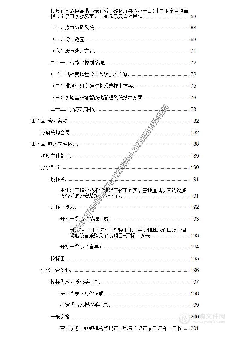 贵州轻工职业技术学院轻工化工系实训基地通风及空调设施设备采购及安装项目