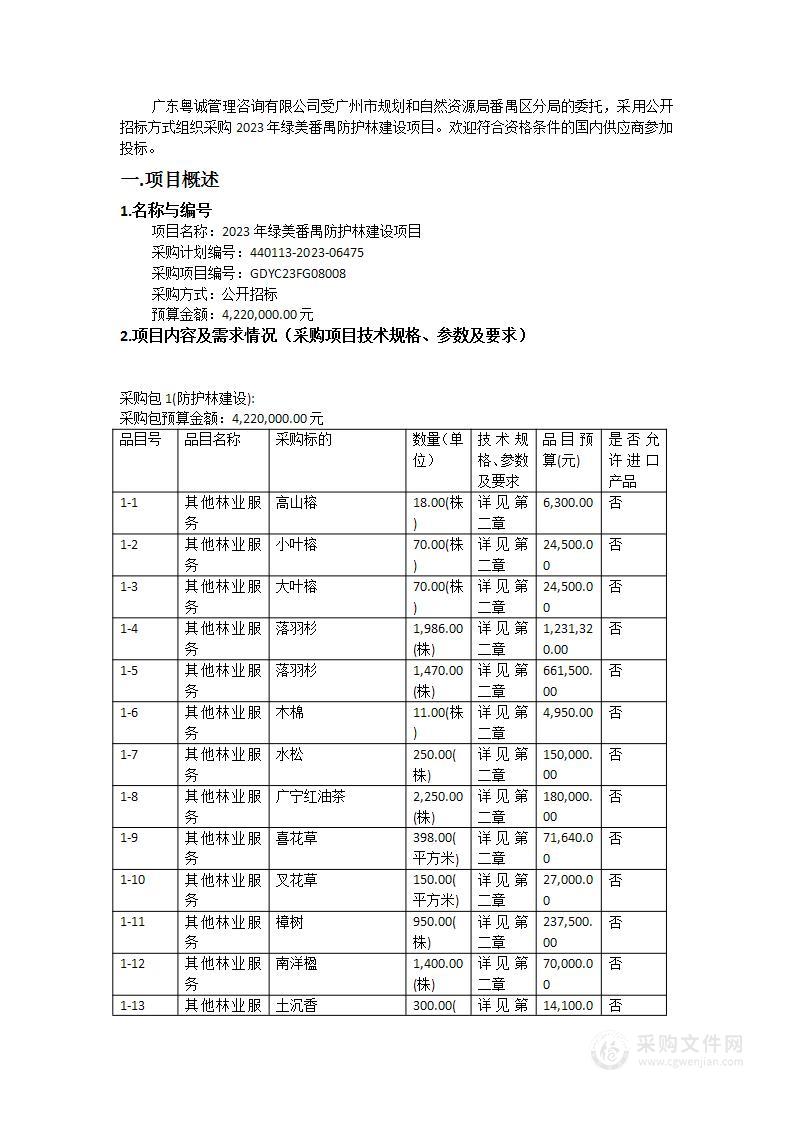 2023年绿美番禺防护林建设项目