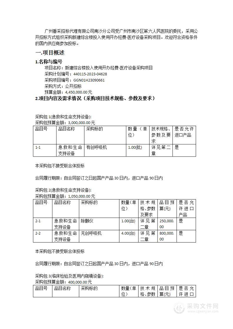 新建综合楼投入使用开办经费-医疗设备采购项目