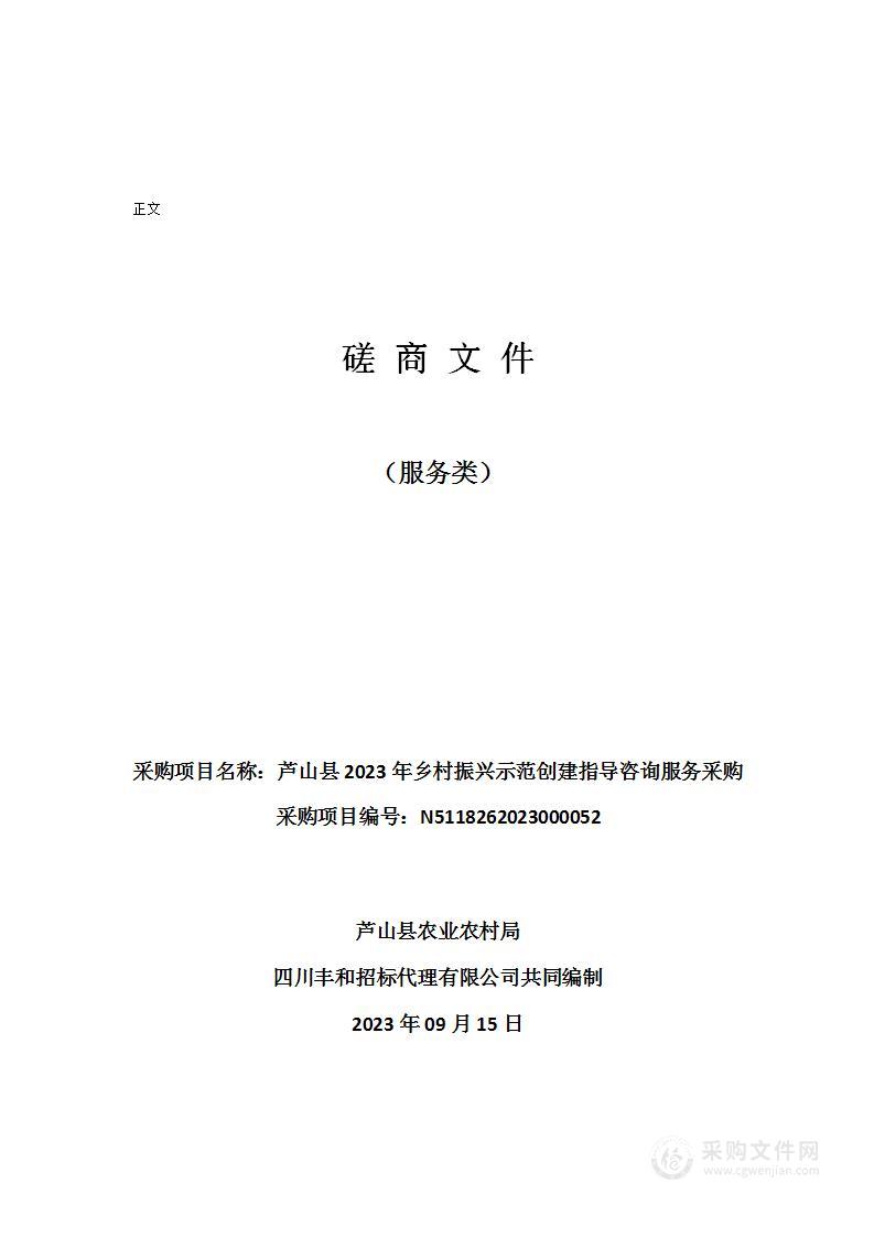 芦山县2023年乡村振兴示范创建指导咨询服务采购