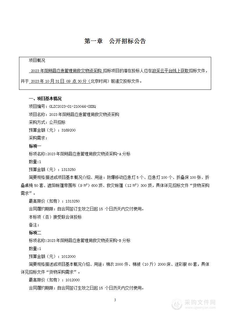 2023年阳朔县应急管理局救灾物资采购