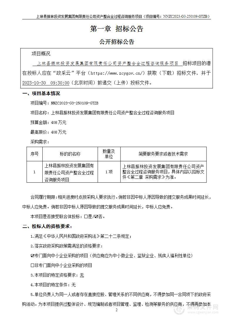 上林县振林投资发展集团有限责任公司资产整合全过程咨询服务项目