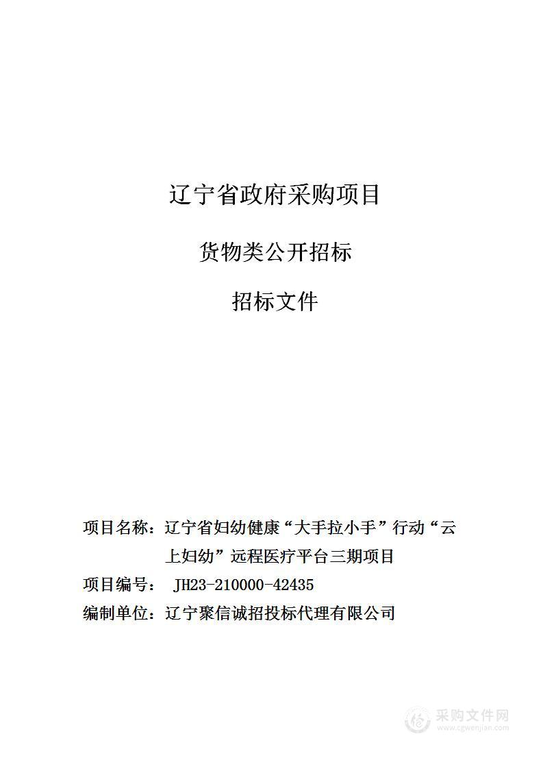 辽宁省妇幼健康“大手拉小手”行动“云上妇幼”远程医疗平台三期项目