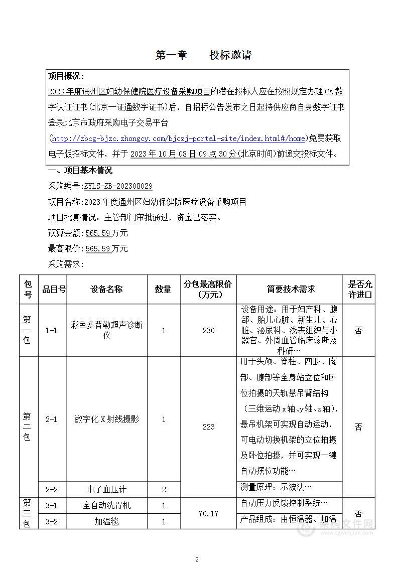 2023年度通州区妇幼保健院医疗设备采购项目