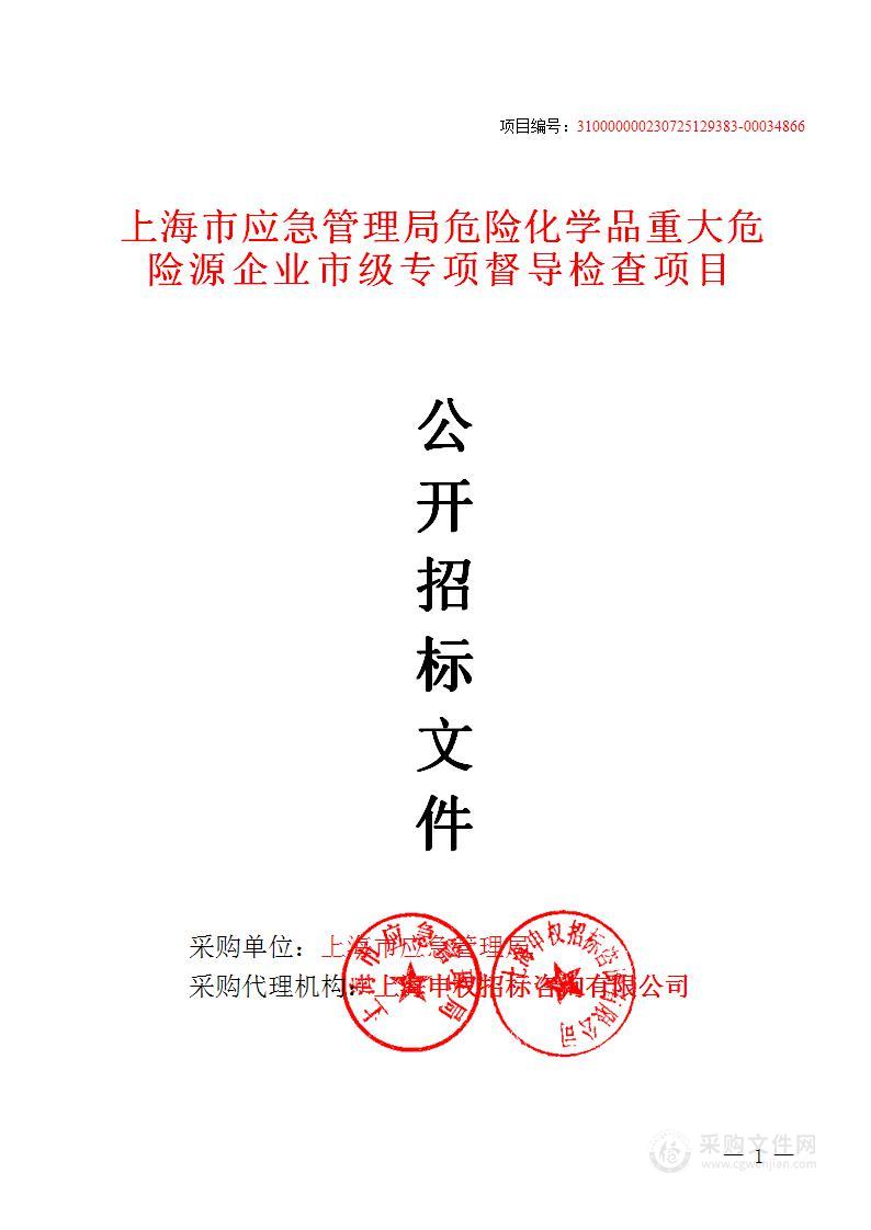 上海市应急管理局危险化学品重大危险源企业市级专项督导检查项目