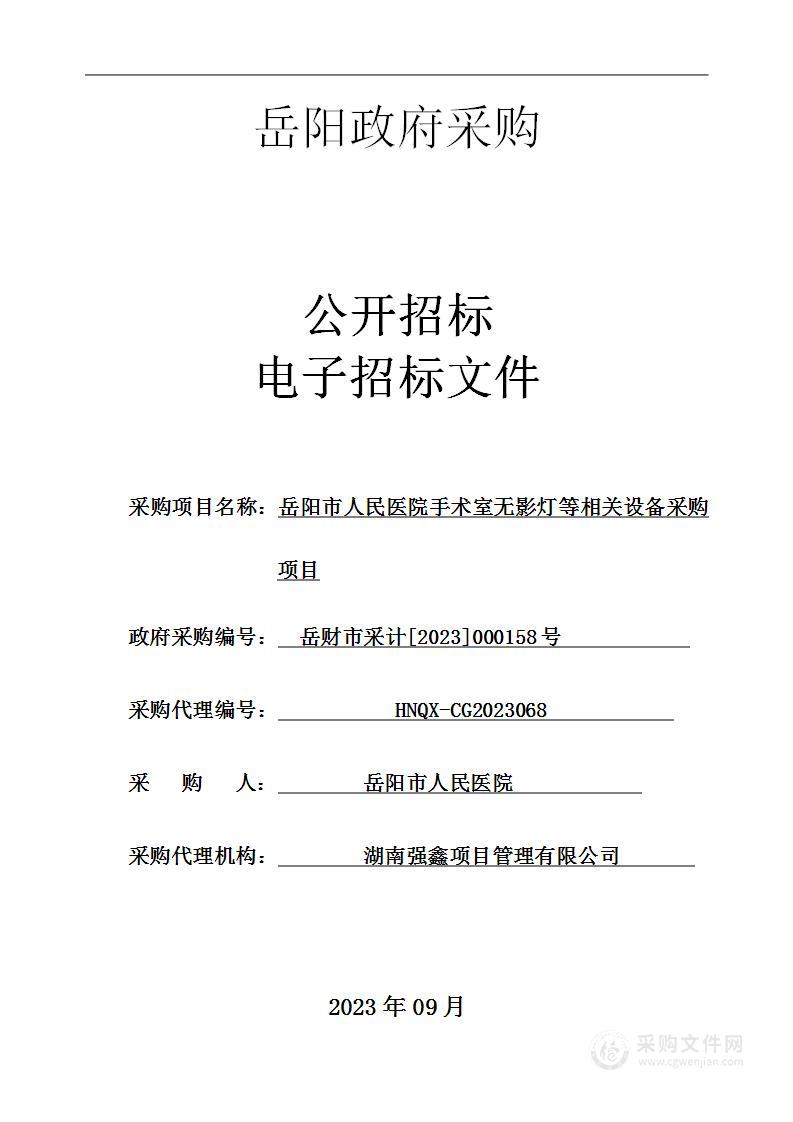 岳阳市人民医院手术室无影灯等相关设备采购项目