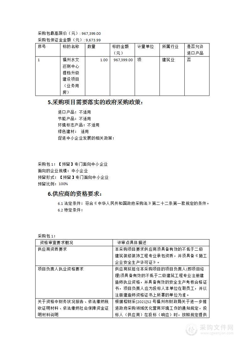 福州水文巡测中心提档升级建设项目（业务用房）