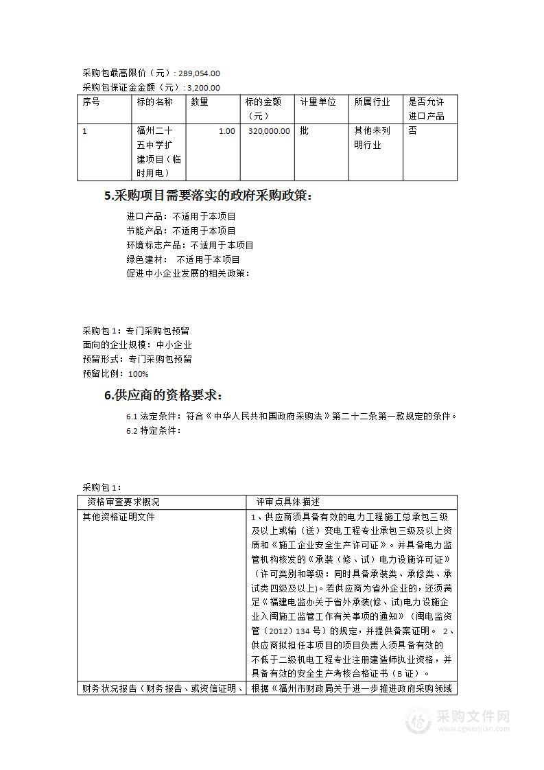 福州二十五中学扩建项目（临时用电）