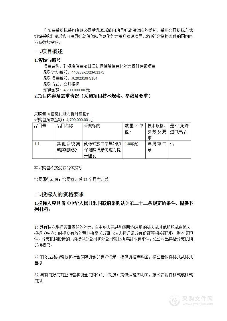 乳源瑶族自治县妇幼保健院信息化能力提升建设项目