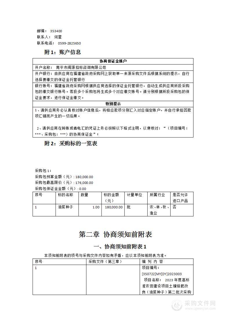 2023年度高标准农田建设项目土壤培肥改良（油菜种子）第二批次采购项目