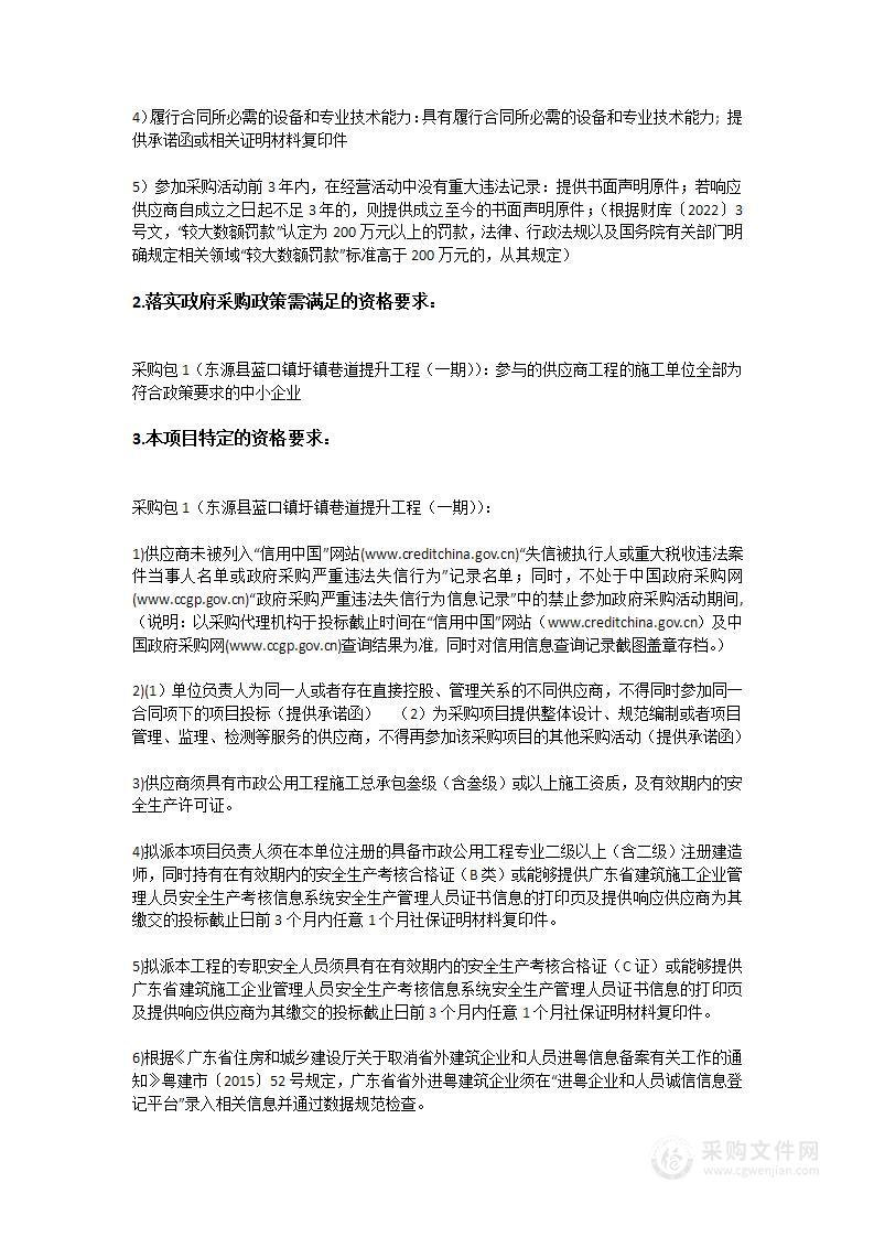 东源县蓝口镇圩镇巷道提升工程（一期）