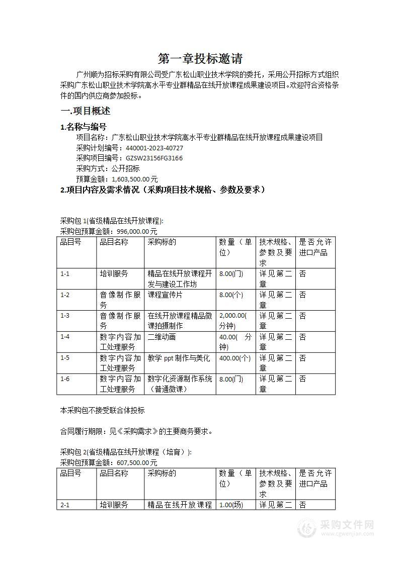 广东松山职业技术学院高水平专业群精品在线开放课程成果建设项目