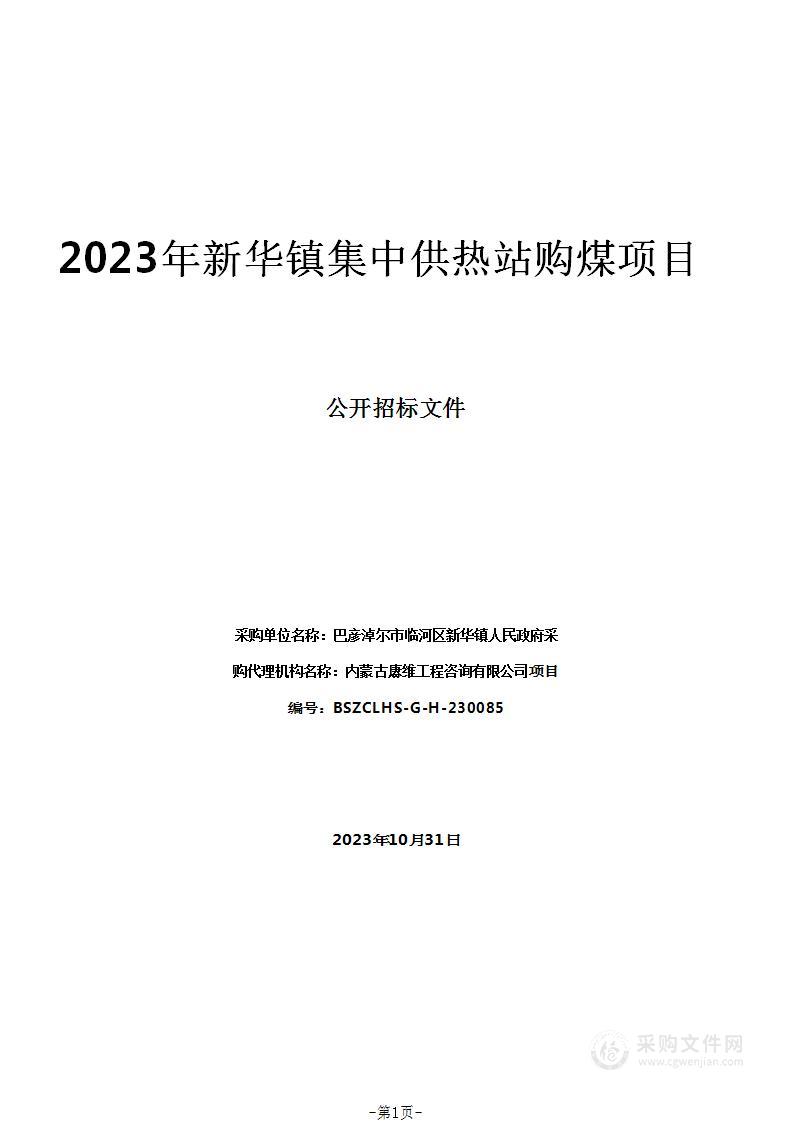 2023年新华镇集中供热站购煤项目