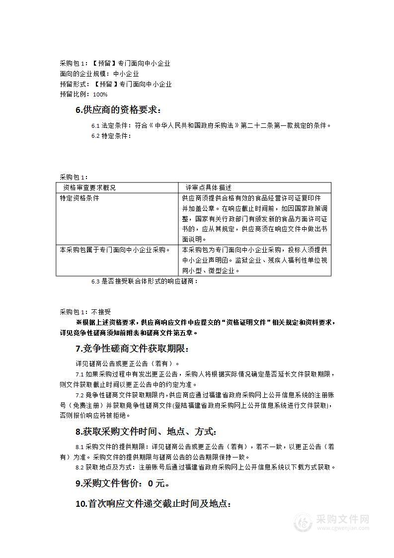 漳浦县六鳌中学2023-2024学年食堂食品配送采购项目