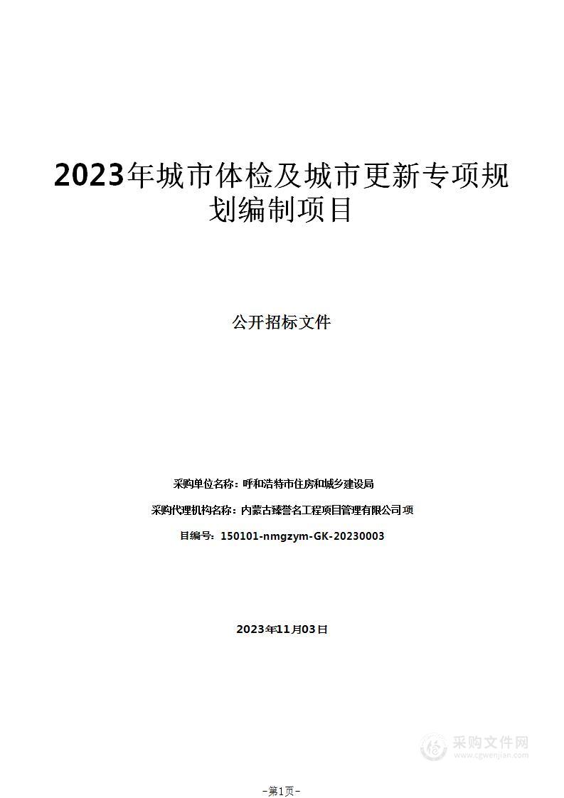 2023年城市体检及城市更新专项规划编制项目