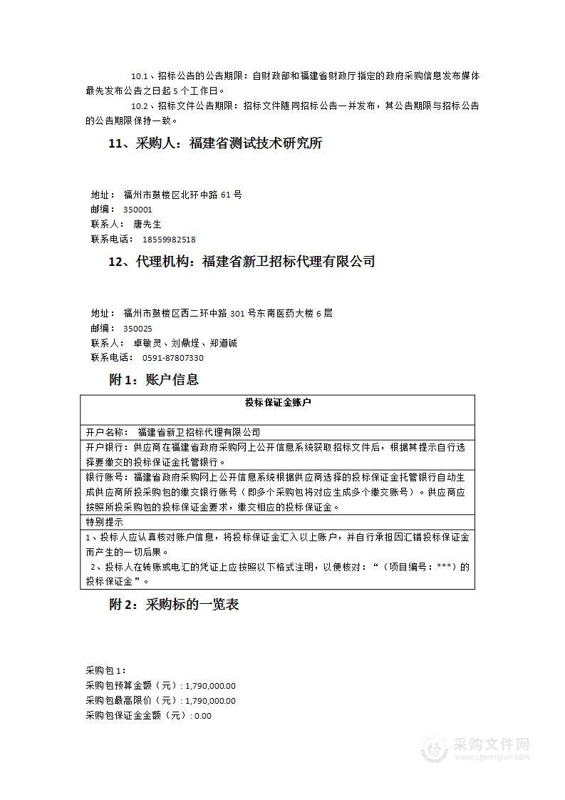 福建省测试技术研究所气相色谱质谱联用仪等仪器设备采购项目