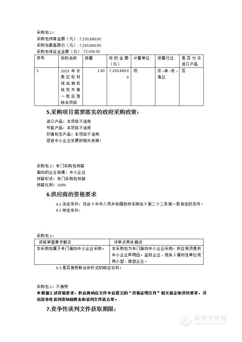 2023年长泰区松材线虫病松枯死木第一批应急除治项目