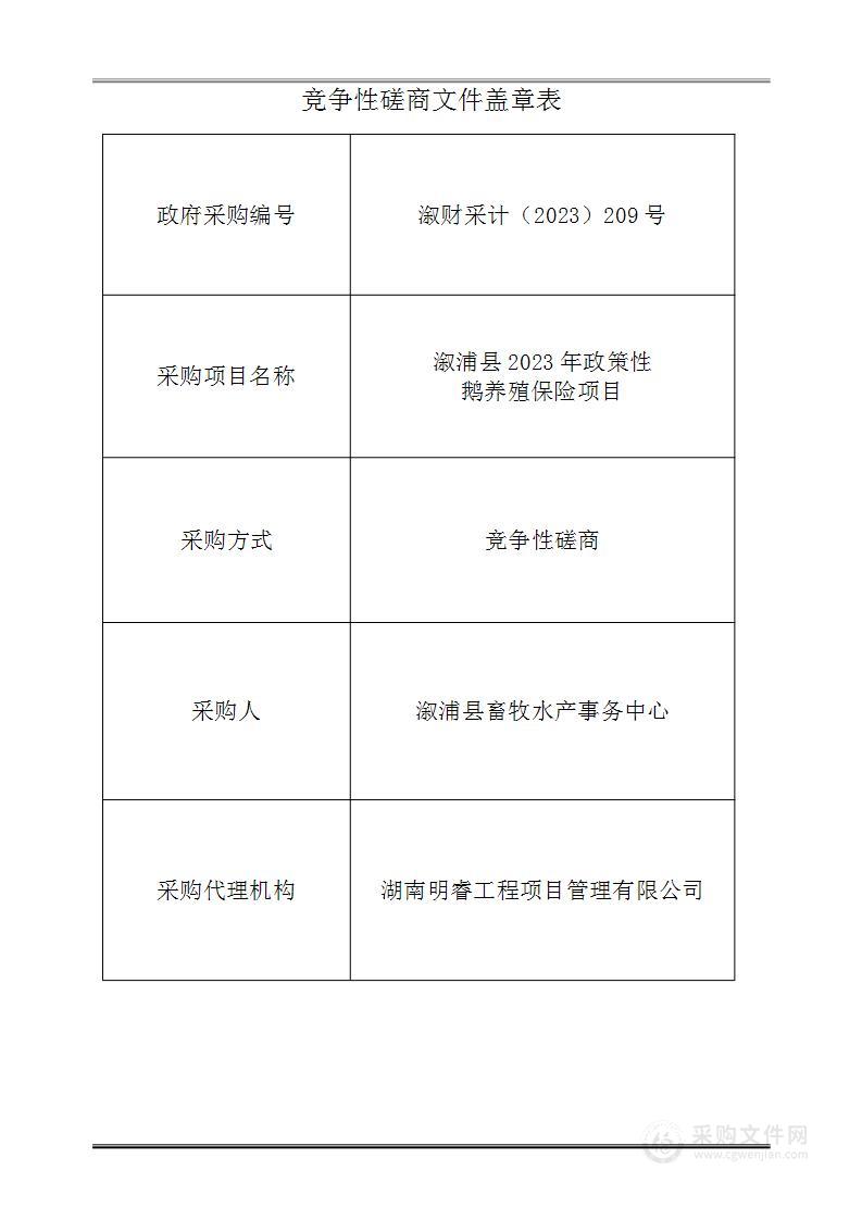 溆浦县2023年政策性鹅养殖保险项目