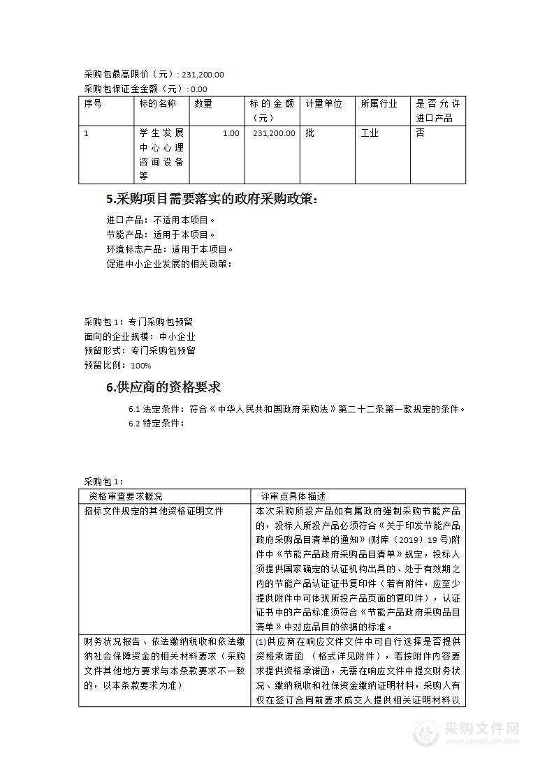 学生发展中心心理咨询设备、家具等设备