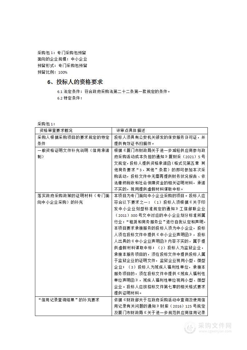 2023年-2024年厦门实验小学两校区安保服务外包