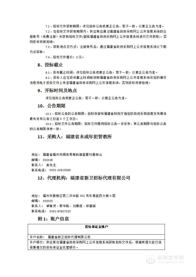 福建省未成年犯管教所监内食堂副食品配送服务采购项目