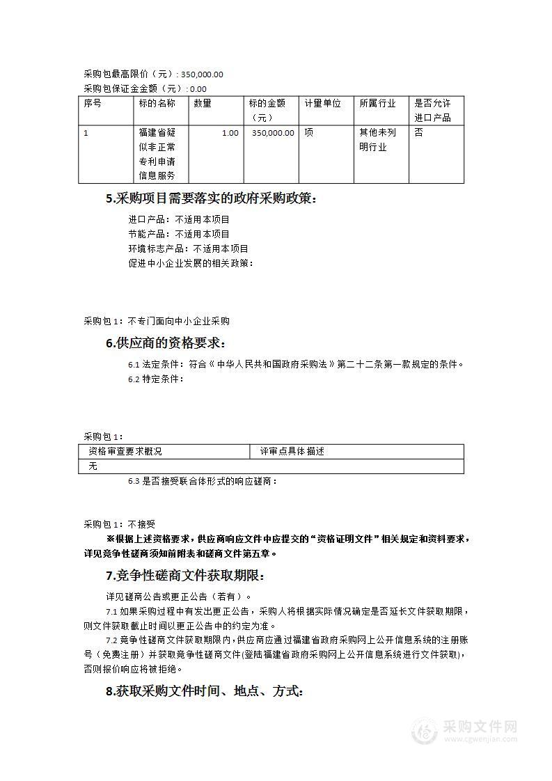 福建省疑似非正常专利申请信息服务