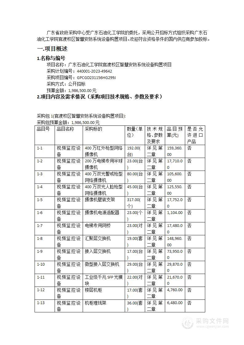 广东石油化工学院官渡校区智慧安防系统设备购置项目