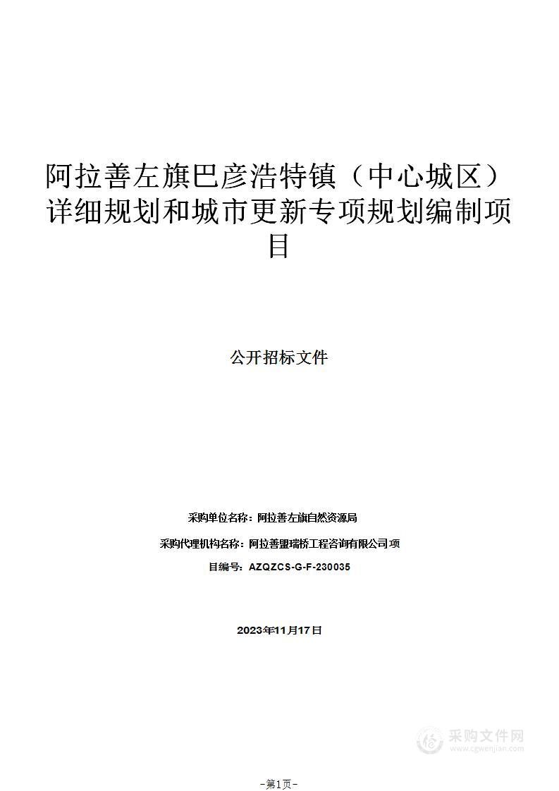 阿拉善左旗巴彦浩特镇（中心城区）详细规划和城市更新专项规划编制项目