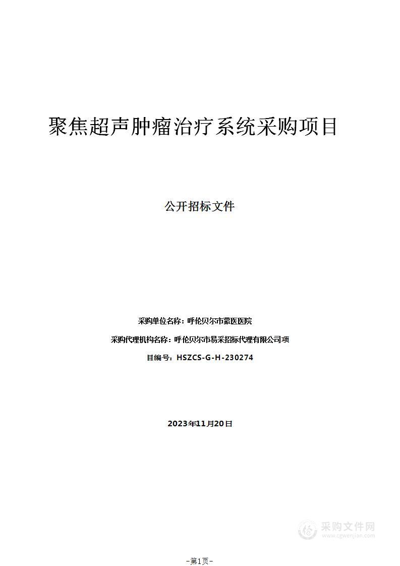 聚焦超声肿瘤治疗系统采购项目