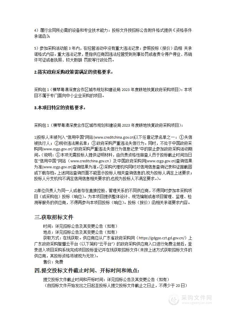 横琴粤澳深度合作区城市规划和建设局2023年度耕地恢复政府采购项目