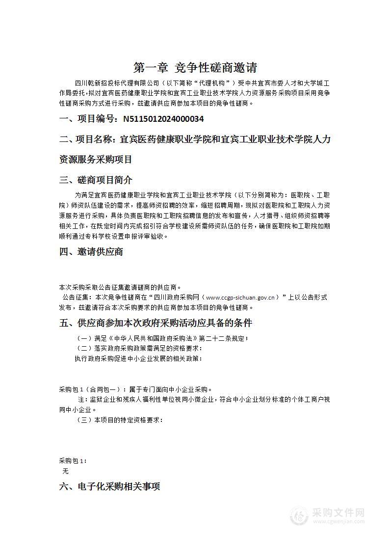 宜宾医药健康职业学院和宜宾工业职业技术学院人力资源服务采购项目