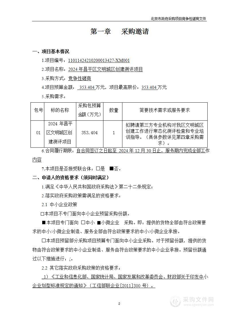 2024年昌平区文明城区创建测评项目